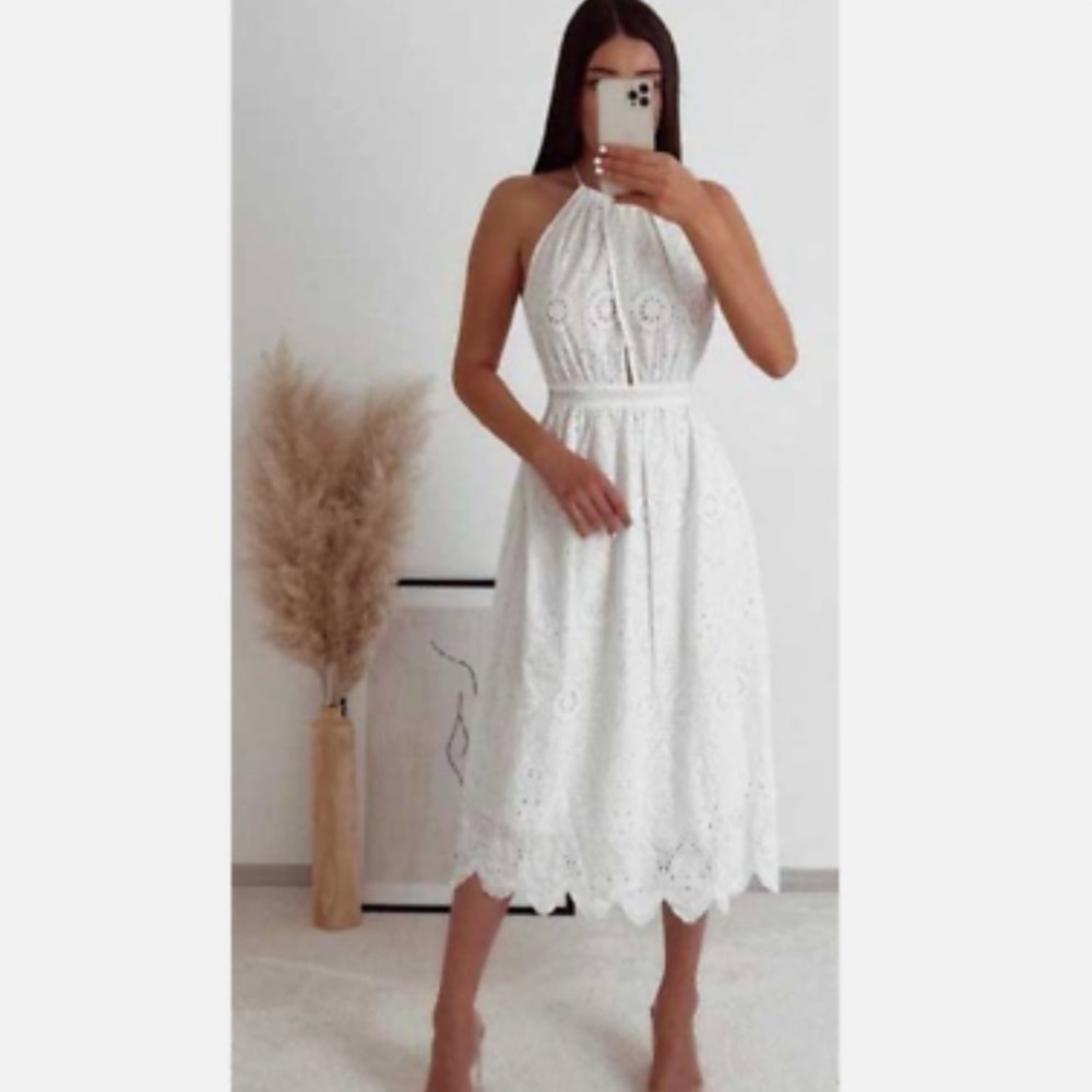 Zara NWT OPEN EMBROIDERED CROCHET DRESS, S, White - Picture 4 of 8